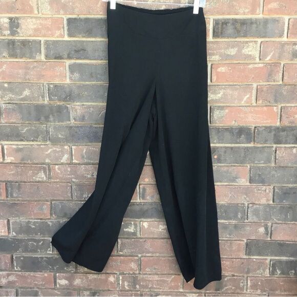 Wide leg black culottes with elastic raunched waist floaty pants trousers - Picture 1 of 9